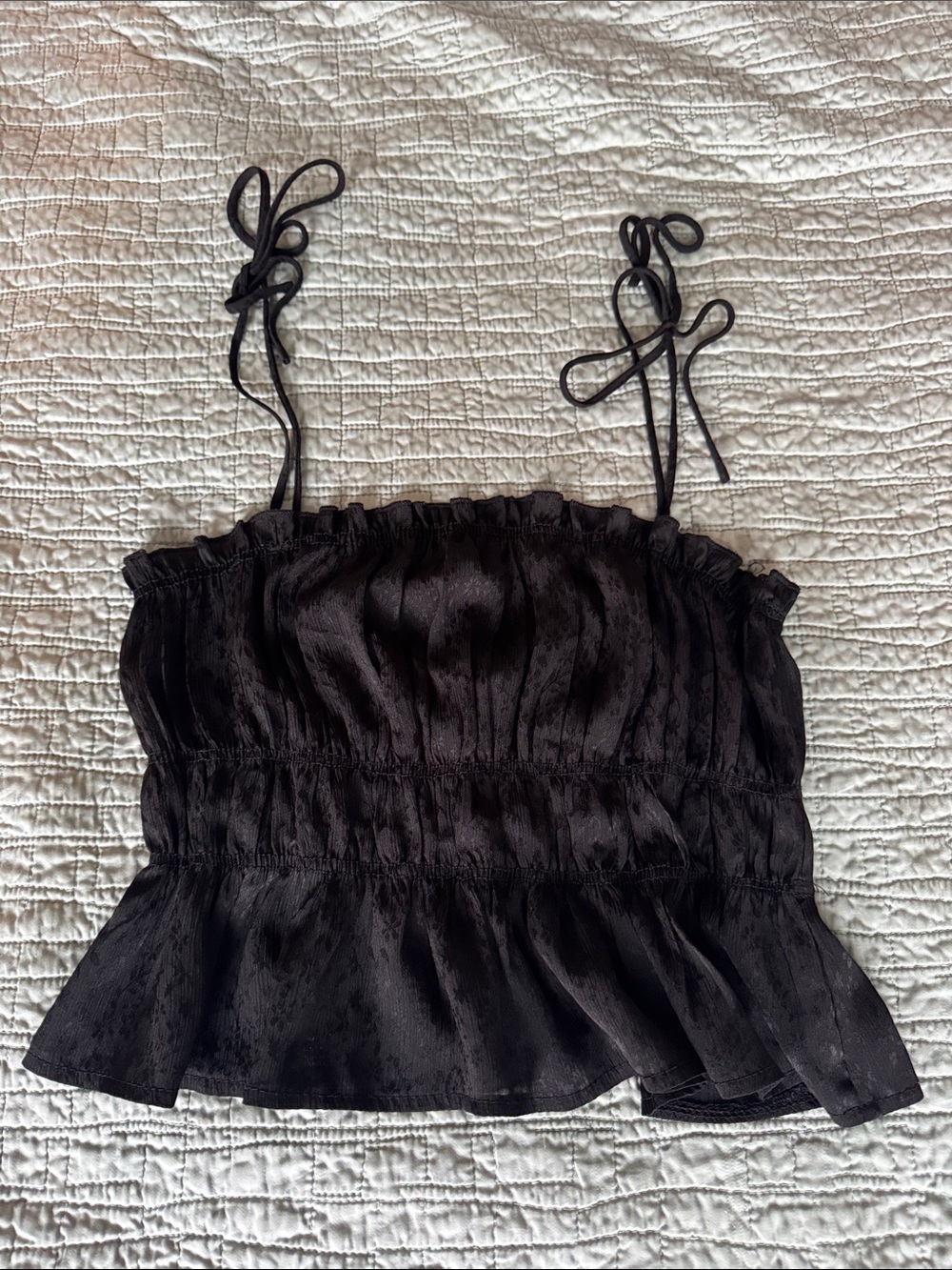 Princess Polly Black Satin Tie-Strap Peplum Top